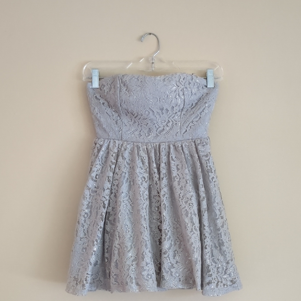 Size O Princess Vera Wang Silver Gray Strapless Dress Lace
